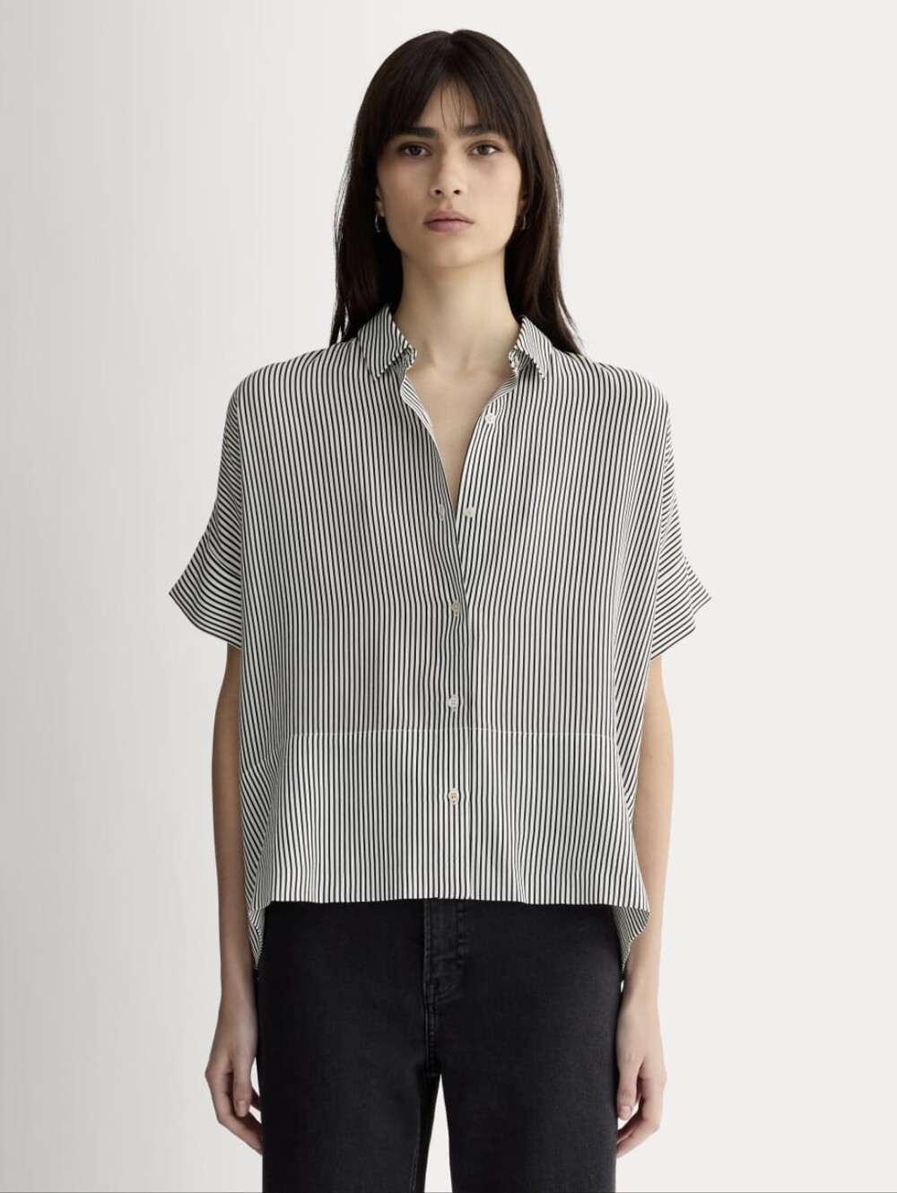 Everlane Box Silk Shirt  - Black & Cream
